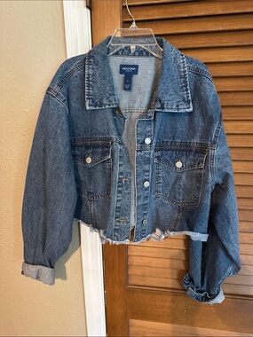 Arizona Jean Company Distressed Dark Blue Denim Cropped Jacket